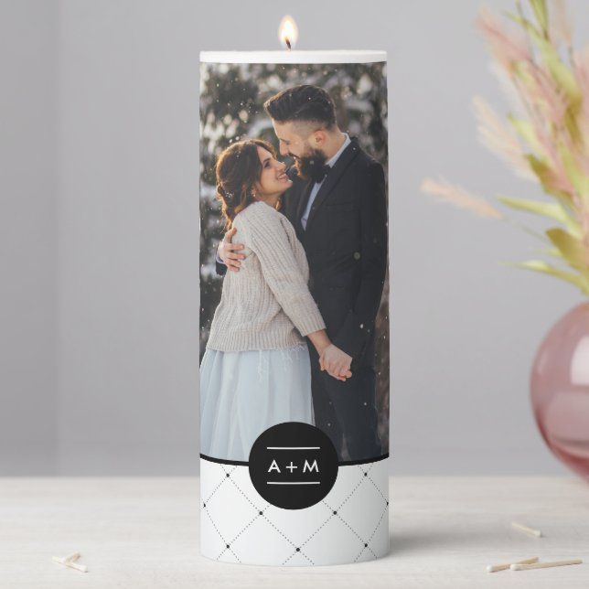 Elegant Round Frame Monogram Photo Pillar Candle (In Situ)