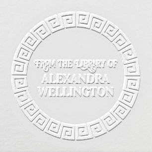Elegant Round Greek Key S Frame Library Book Name Embosser