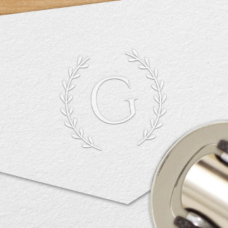 Elegant Round Laurel Branch Personalized Monogram Embosser
