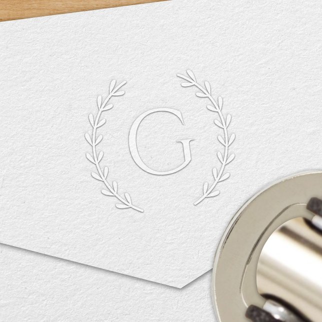 Elegant Round Laurel Branch Personalized Monogram Embosser (Creator Uploaded)