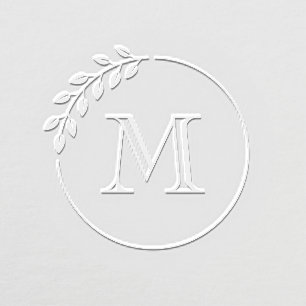 Elegant Round Leaves Wreath Monogram Initial Embosser
