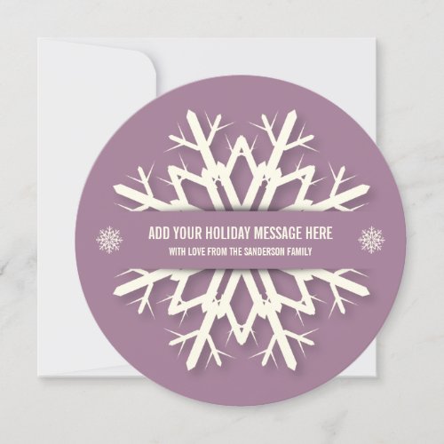 Elegant Round Mauve Snowflake Christmas Photo Card