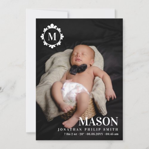 Elegant Round Monogram New Baby Photo Announcement