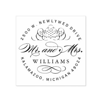 Elegant Round Mr and Mrs Monogram Return Address Rubber Stamp
