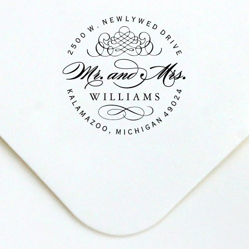 Elegant Round Mr and Mrs Monogram Return Address Self_inking Stamp