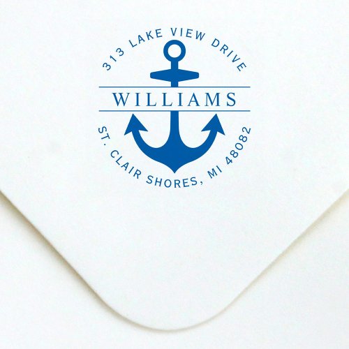 Elegant Round Nautical Anchor Return Address Self_inking Stamp
