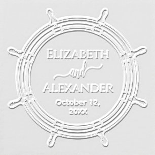Elegant Round Ship Wheel Frame Names Date Wedding Embosser