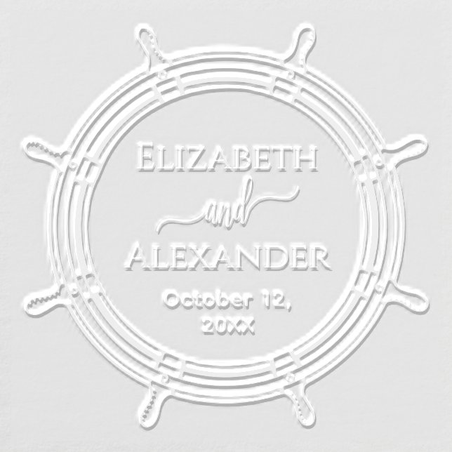 Elegant Round Ship Wheel Frame Names Date Wedding Embosser (Design)