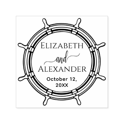 Elegant Round Ship Wheel Frame Names Date Wedding Self_inking Stamp