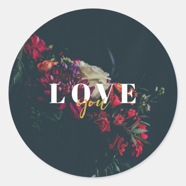 Elegant Round Sticker - Romantic Floral (Front)