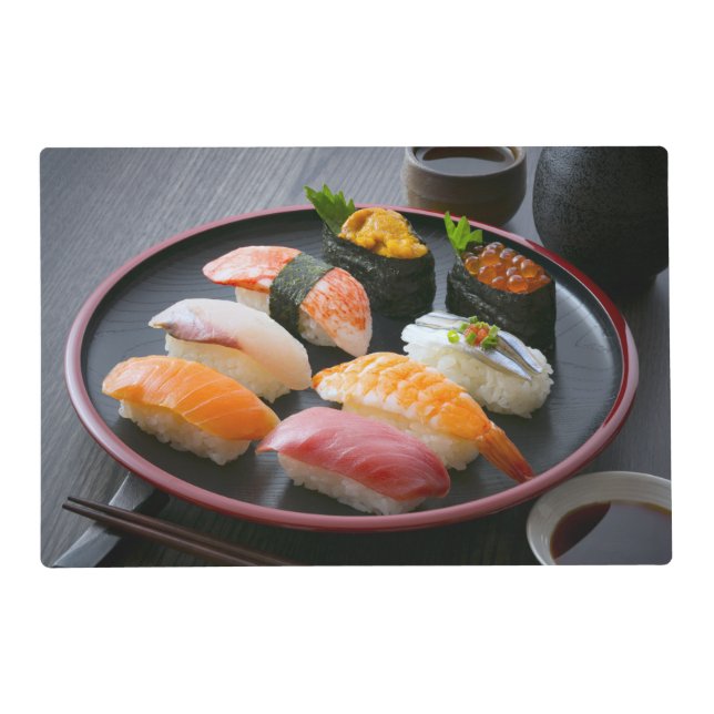 Elegant Round Sushi Placemat – SUSHIMI Collection (Front)
