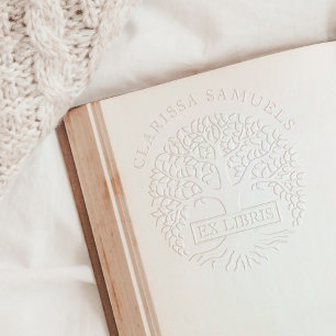 Elegant Round Tree Custom Name Ex Libris Embosser