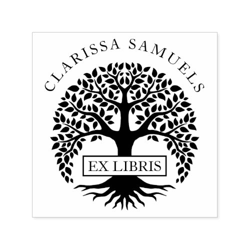 Elegant Round Tree Custom Name Ex Libris Self_inking Stamp