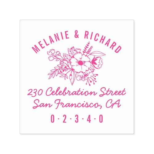 Elegant Round Wedding Names Floral Return Address Self_inking Stamp