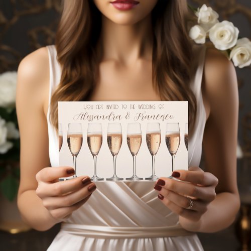 Elegant Row of Pink Champagne Glasses Invitation