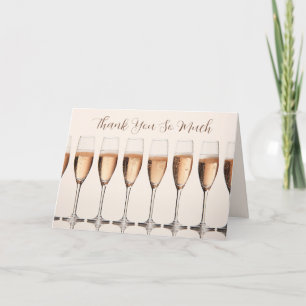 Elegant Row of Pink Champagne Glasses Letterpress Thank You Card
