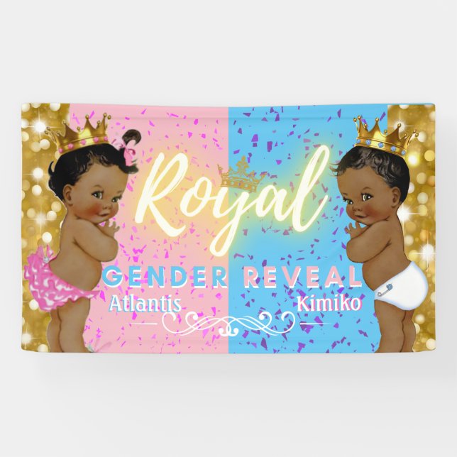 Elegant Royal African Gender Reveal Pink & Blue Banner (Horizontal)