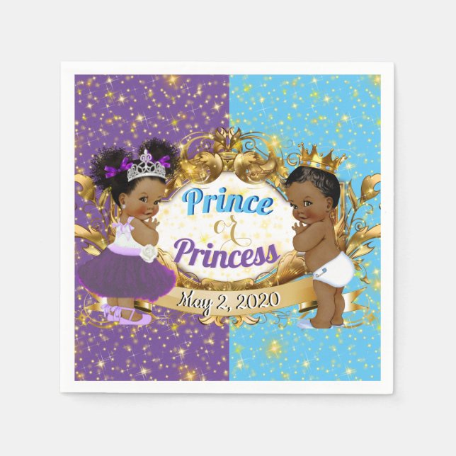 Elegant Royal African Gender Reveal Purple & Blue Napkins (Front)