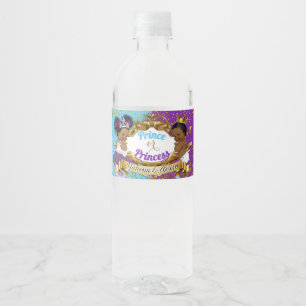 Elegant Royal African Gender Reveal Purple & Blue Water Bottle Label