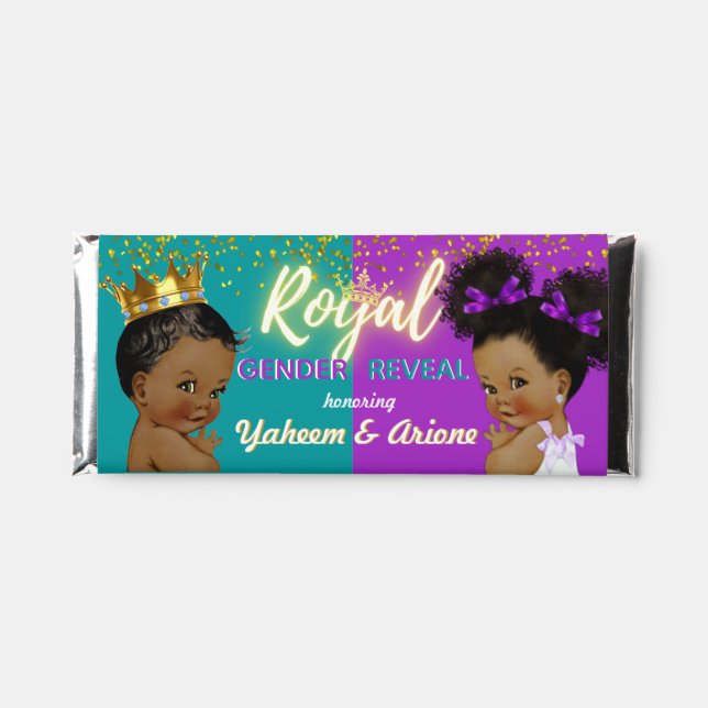 Elegant Royal African Gender Reveal Purple & Teal Hershey Bar Favors (Front)