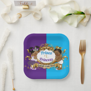 Elegant Royal African Purple & Blue Gender Reveal Paper Plates