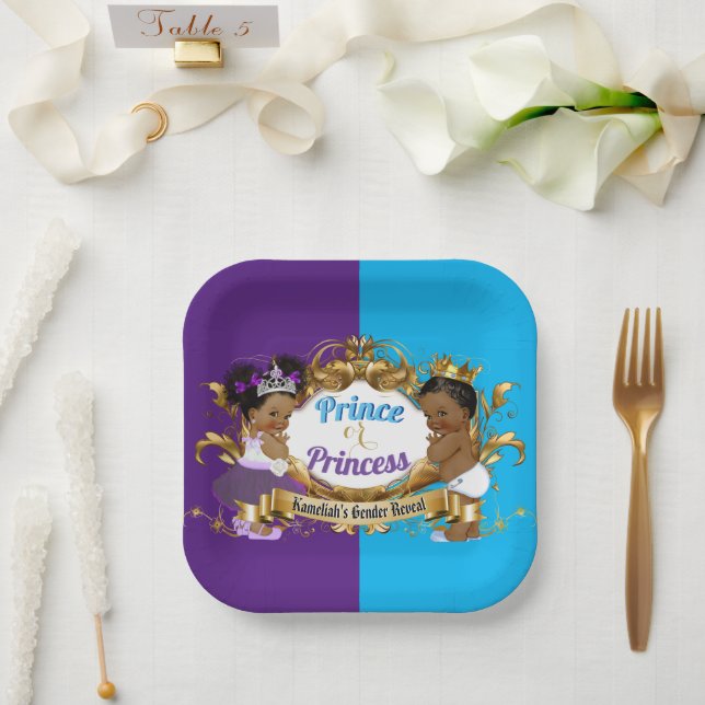 Elegant Royal African Purple & Blue Gender Reveal Paper Plates (Wedding)