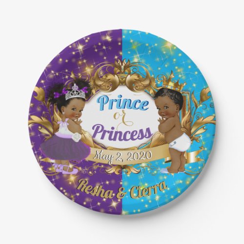 Elegant Royal African Purple  Blue Gender Reveal Paper Plates