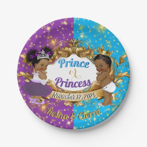 Elegant Royal African Purple  Blue Gender Reveal  Paper Plates