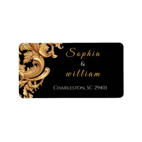 Elegant Royal Black and Gold Vintage Flourish Label