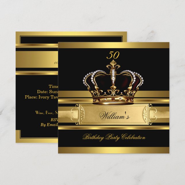 Elegant Royal Black Gold Birthday Prince King 2 Invitation (Front/Back)