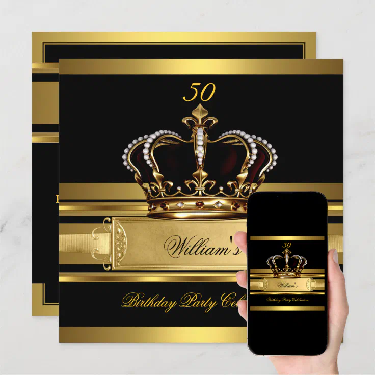 Elegant Royal Black Gold Birthday Prince King 2 Invitation | Zazzle