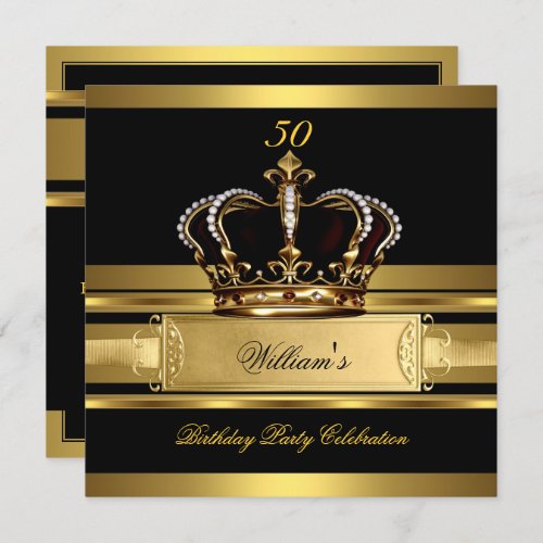 Elegant Royal Black Gold Birthday Prince King 2 Invitation