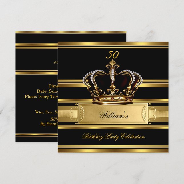 Elegant Royal Black Gold Birthday Prince King 2a Invitation (Front/Back)