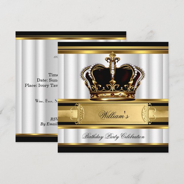 Elegant Royal Black Gold Birthday Prince King 2B Invitation (Front/Back)