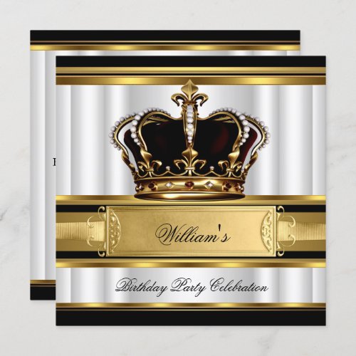 Elegant Royal Black Gold Birthday Prince King 2B Invitation