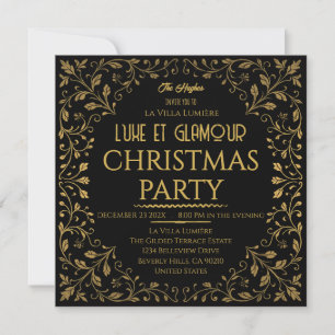 Elegant Royal Black & Gold Christmas Party  Invitation