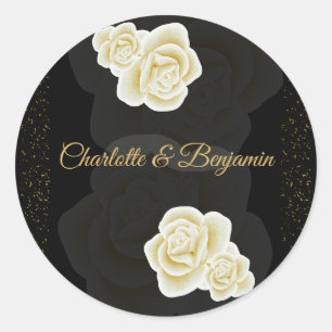 Elegant Royal Black Gold Rose Favor Sticker