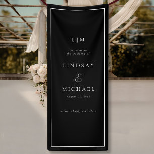 Elegant Royal Black Monogram Wedding Banner