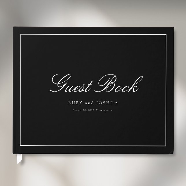 Elegant Royal Black Scripted Font Wedding Guest Book (Elegant Royal Black Scripted Font Wedding Guest Book)
