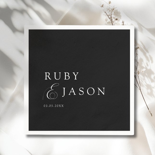 Elegant Royal Black & White Script Wedding Napkins (Elegant Royal Ivory Black Script Wedding Napkins)