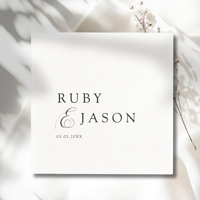 Elegant Royal Black & White Script Wedding Napkins (Elegant Royal Black & White Script Wedding Ampersand Napkins)