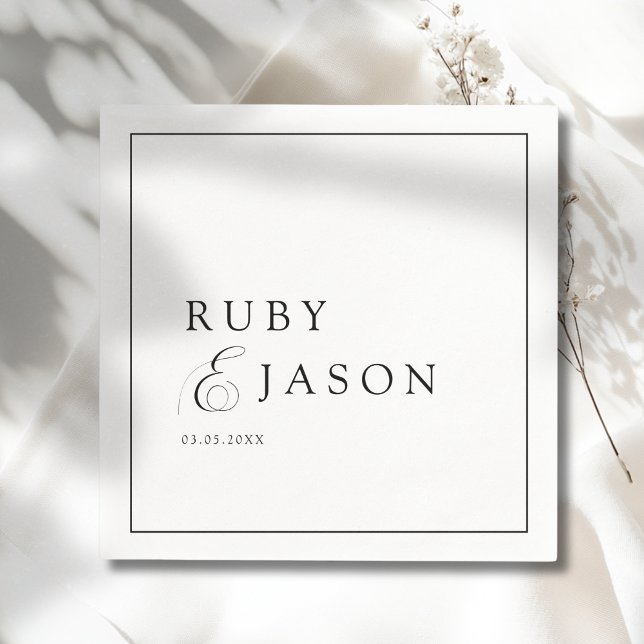 Elegant Royal Black & White Script Wedding Napkins (Elegant Royal Black & White Script Wedding Napkins)
