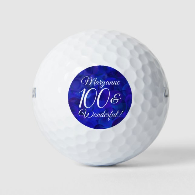 Elegant Royal Blue 100 and Wonderful Birthday Golf Balls (Front)