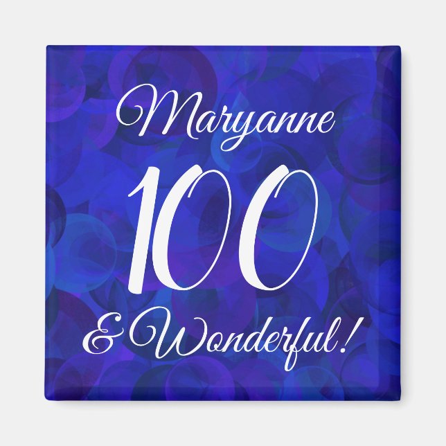 Elegant Royal Blue 100 and Wonderful Birthday Magnet (Front)