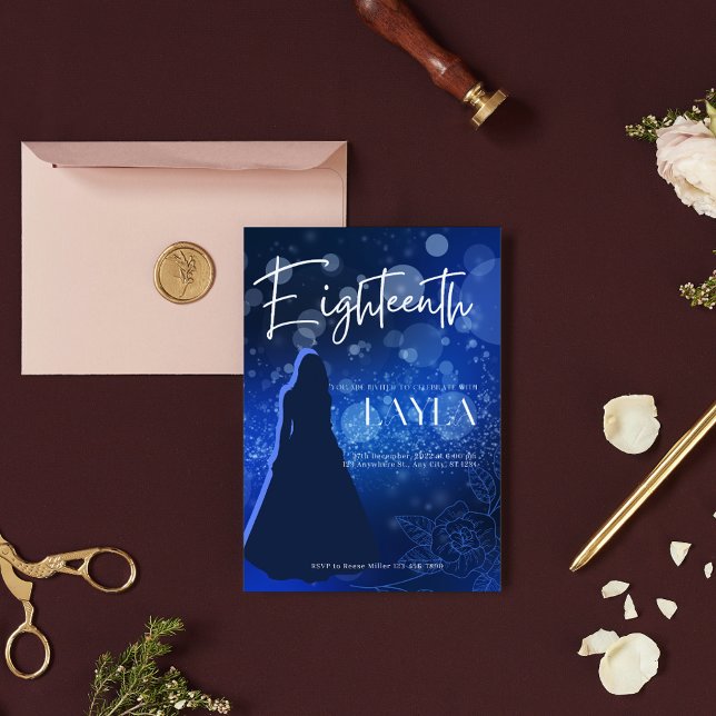 Elegant Royal Blue 18th Birthday Invitation (Creator Uploaded)