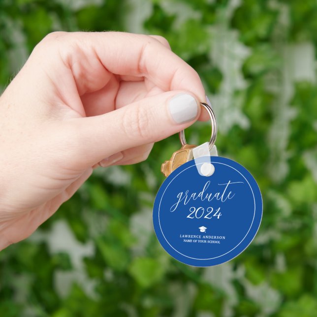 Elegant Royal Blue 2024 Graduate Graduation Keychain (Hand)