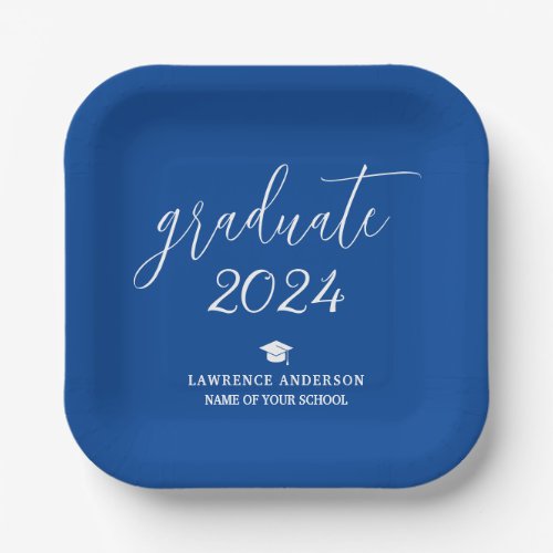 Elegant Royal Blue 2024 Graduate Graduation Party Paper Plates