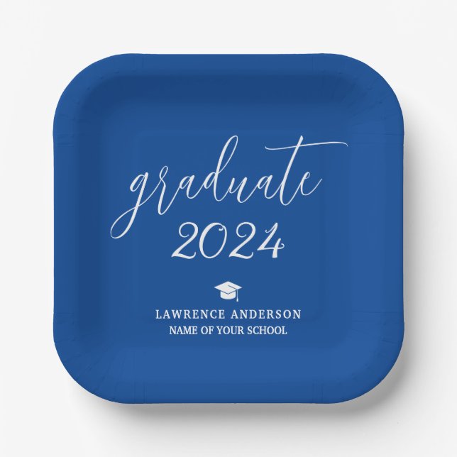 Elegant Royal Blue 2024 Graduate Graduation Party Paper Plates (Front)