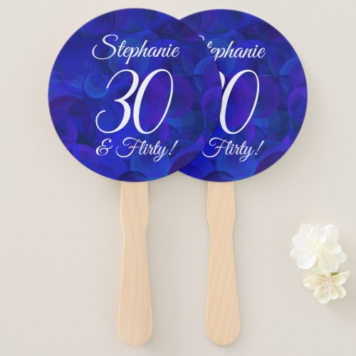 Elegant Royal Blue 30 and Flirty Birthday Hand Fan