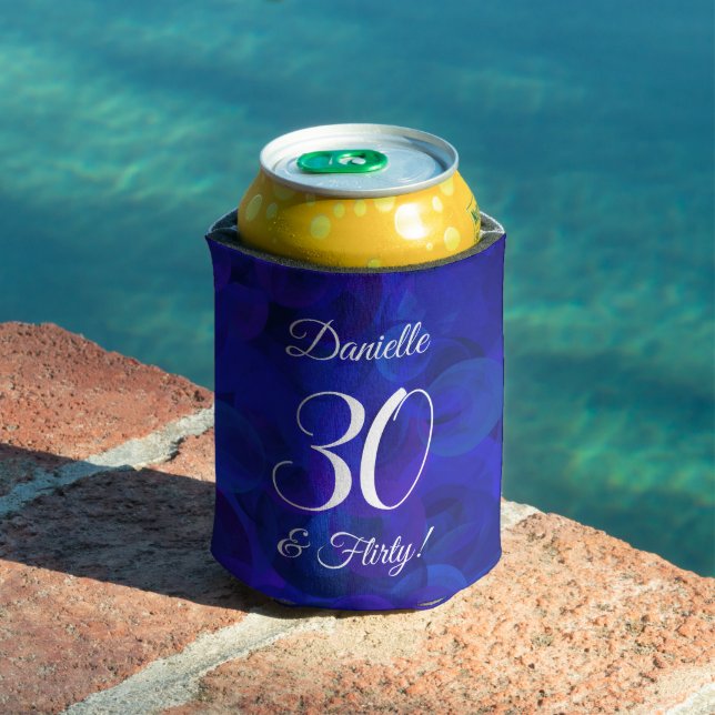 Elegant Royal Blue 30 and Flirty Birthday Party Can Cooler (In Situ Pool)